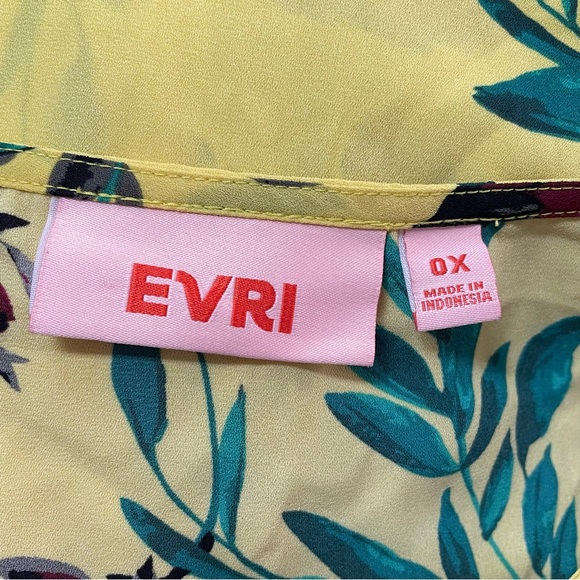 Evri Yellow Floral V Neck Drawstring Peplum Top with Bell Sleeves Size 0X - Picture 6 of 6